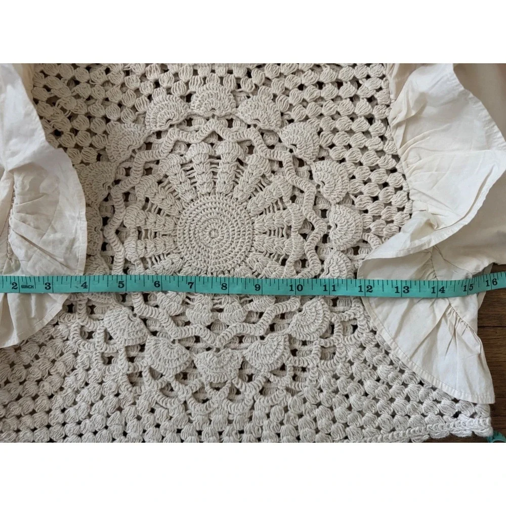 ZARA Crop Top Boho Prairie Crochet Ivory Cream Long‎ Sleeves Size Small